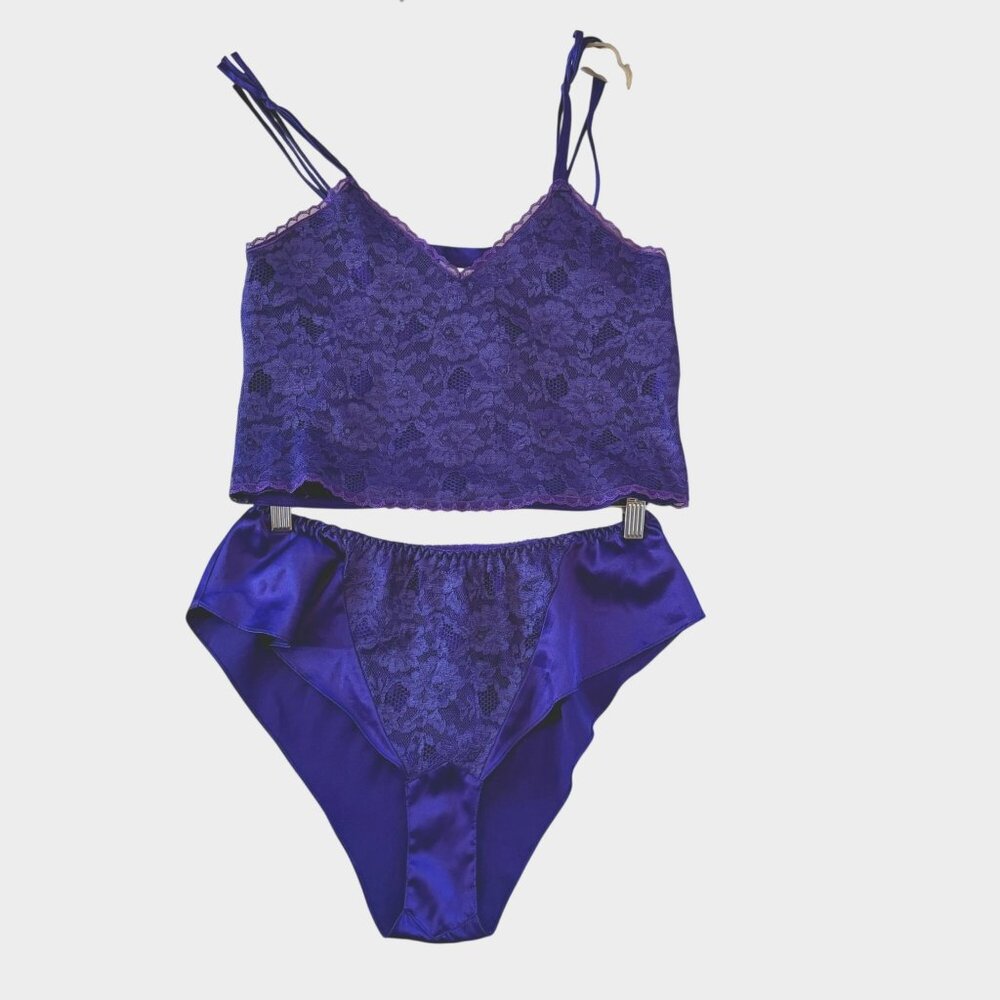 VTG Victoria Secret lingerie set size small camisole flutter panty purple gold l